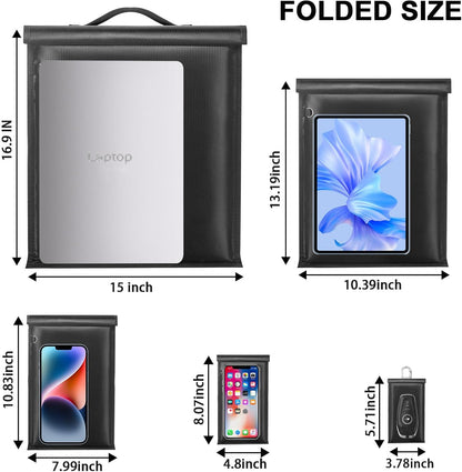 5 Pack Faraday Bags, Large Faraday Cage with Handle, Anti-Tracking Faraday Bag for Laptops & Tablets & Phones & Car Keys, Fireproof & Waterproof RFID Signal Blocker Bag
