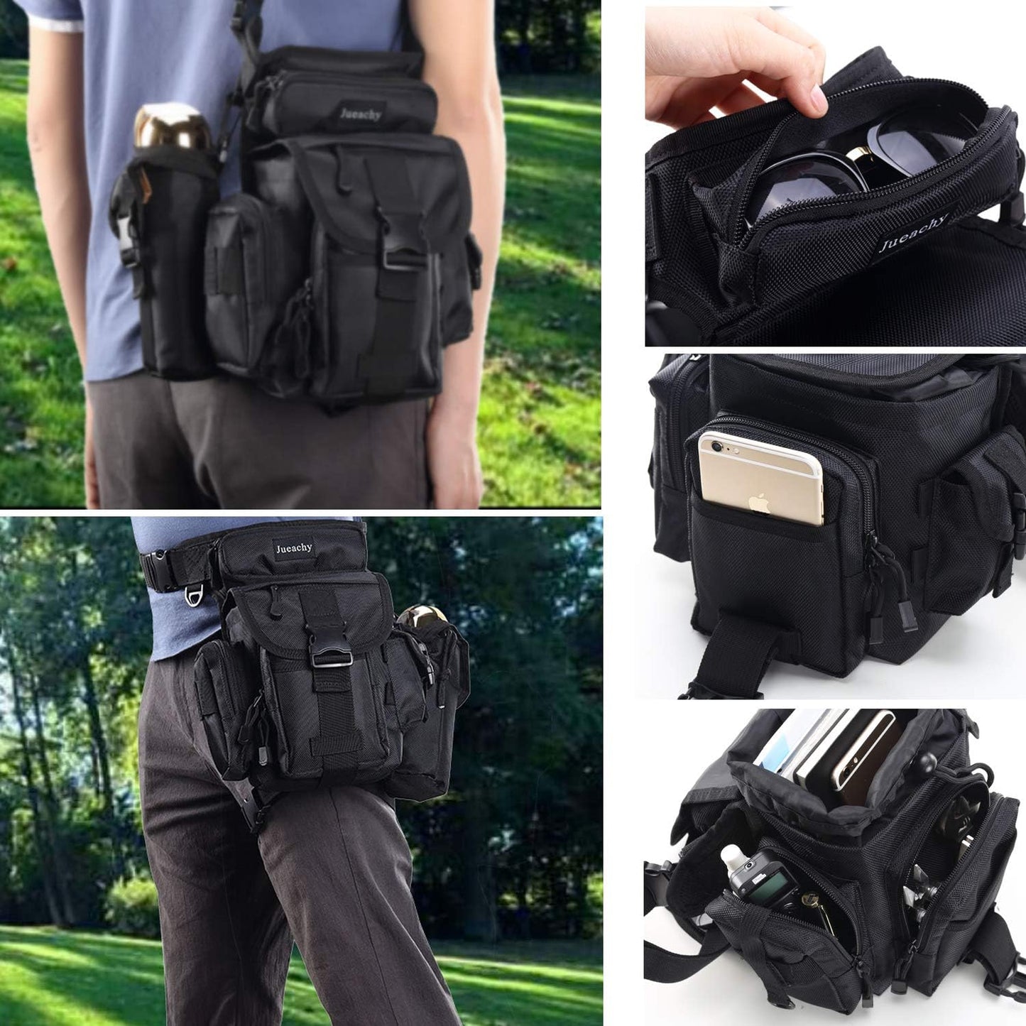 Jueachy Tactical Backpack(Black)+Drop Leg Bag(Black)