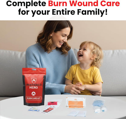 Prepared Hero Burn Care Kit - Compact Burn Treatment & Relief Kit with Burn Gel, Gauze, Compresses & Wipes, Waterproof Pouch for Minor Burn First Aid at Home, Travel, Outdoor & Workplace Safety
