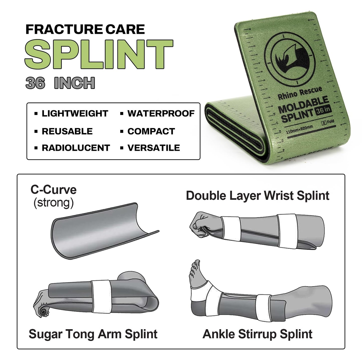 RHINO RESCUE First Aid Splint 36" X 4.3" Orange-Gray, Keep Bones in Position (1, Folded)