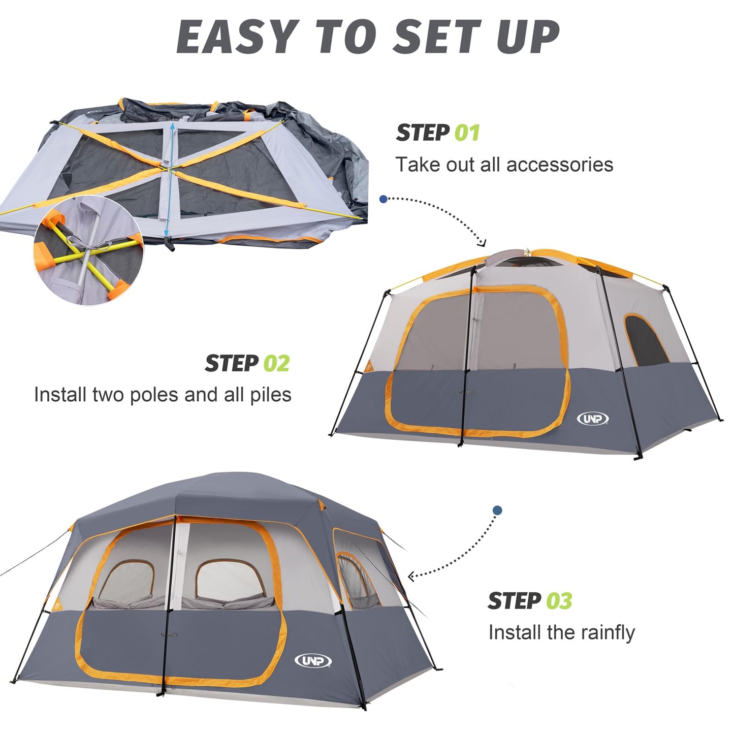 UNP 2/4/6/8 Person Tent, Portable Cabin Tent, Camping Tent 4-Person Easy Set Up, Waterproof with Top Rainfly for Outdoor Camping/Hiking | Easy Set Up, Waterproof, Top Rainfly