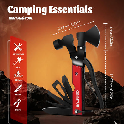 Camping Multitool Accessories Stocking Stuffers for Men 16 in 1 Multi Tool Survival Gear with Axe Hammer Pliers Saw Screwdrivers Bottle Opener Whistle with Sheath for Hiking, Gifts for Men Dad Him