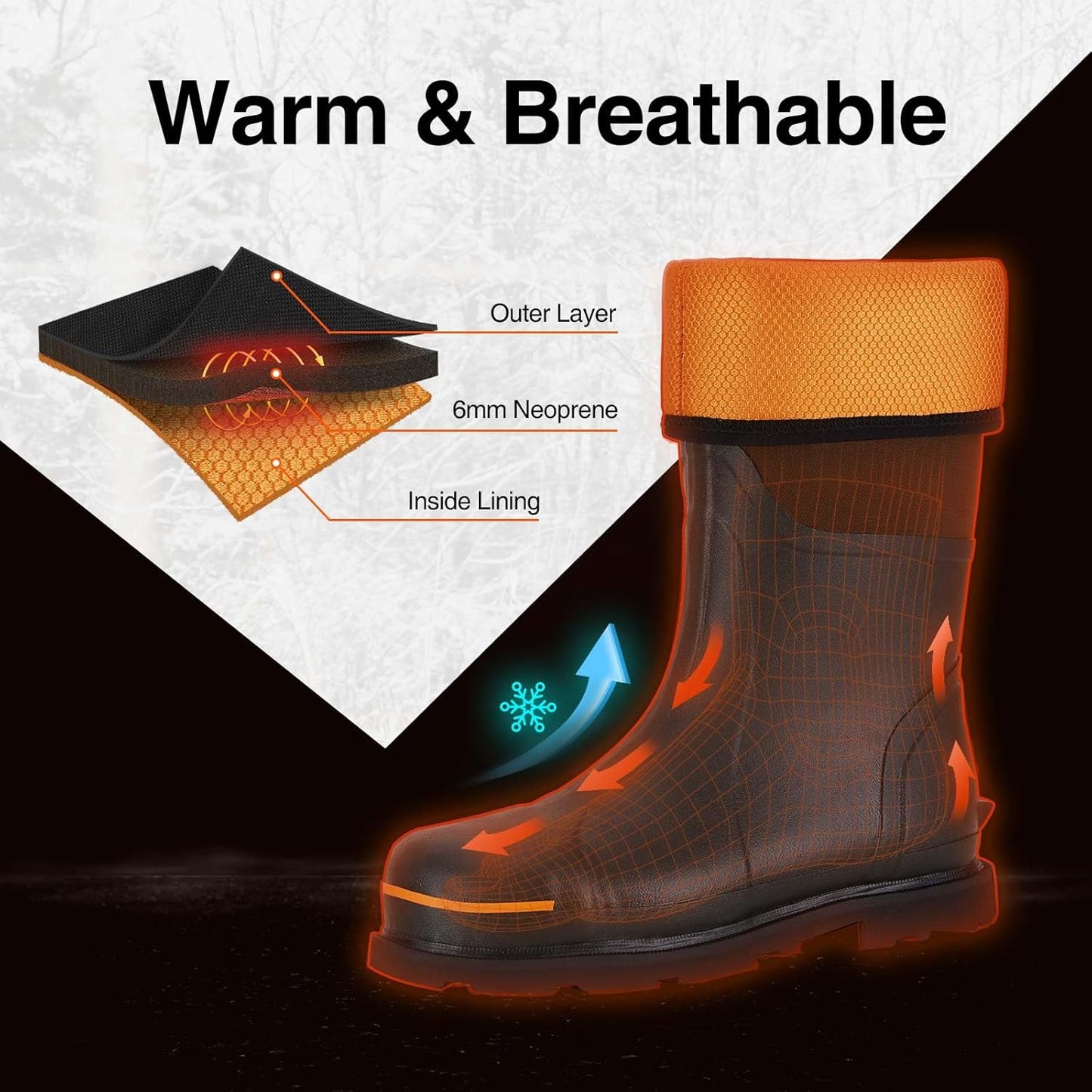 TIDEWE Rubber Work Boot for Men with Steel Toe & Shank, Waterproof Anti Slip Hunting Boot, 6mm Neoprene Hunting Boot for Manufacturing, Construction, Farming, Black,Brown, Size 7-13