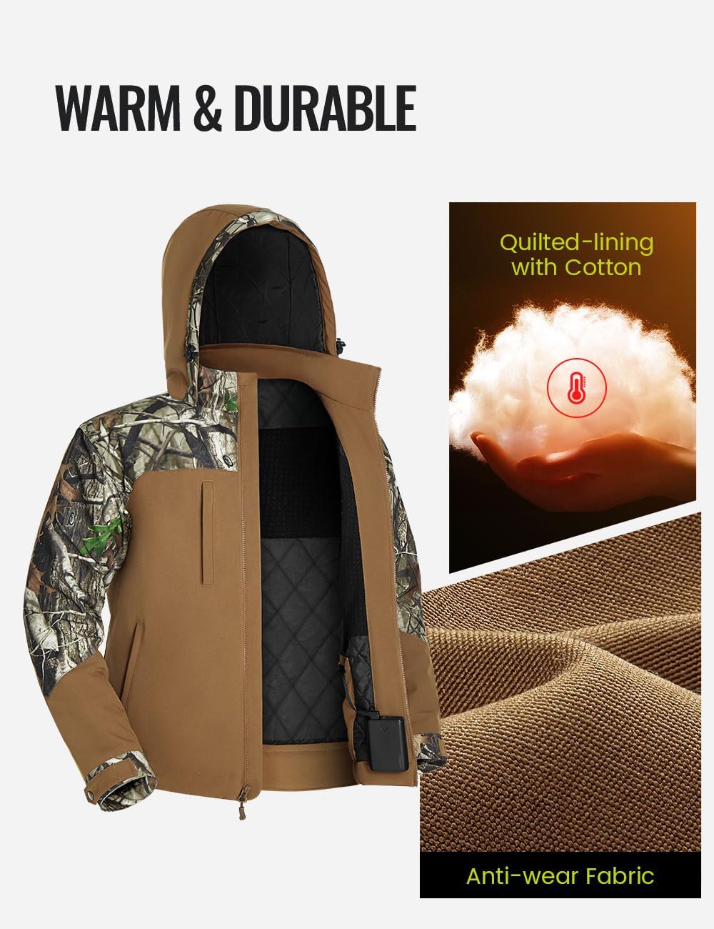 TIDEWE Heated Jackets for Men with Battery Pack, 180G Insulation Work Jackets, Water-resistant Coat (Black, Brown, S-XXXL)