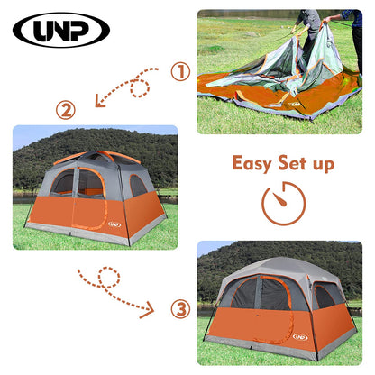 UNP Tents 6 Person Waterproof Windproof Easy Setup,Double Layer Family Camping Tent with 1 Mesh Door & 5 Large Mesh Windows -10'X9'X78in(H)