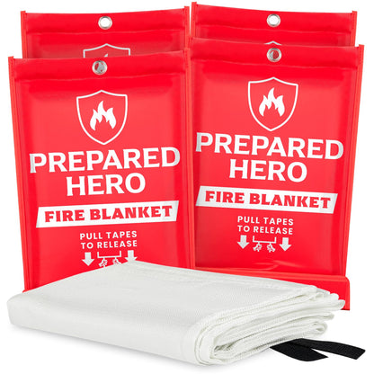 Prepared Hero Emergency Fire Blanket - 2 Pack - Fire Suppression for Kitchen, 40” x 40” Fiberglass Fire Blanket for Home
