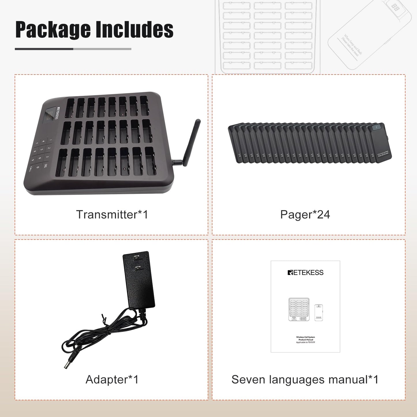 Retekess TD157 Restaurant Pager System, Pagers for Restaurants,984ft Long Range, 16 Pagers and Beepers for Food Truck, Bars, Food Court, No Vibration Mode
