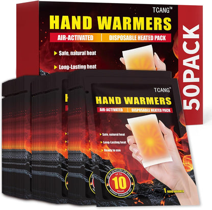 Hand Warmers Disposable 50 Pack - Up to 10 Hours of Heat - Super Long Lasting Air Activated Warmers, All Natural & Portable for Body, Hands & Toes - Odorless Hot Warmer Gifts for Winter Work