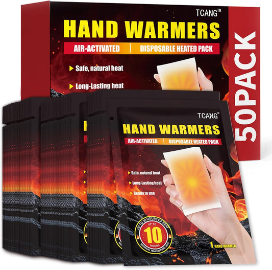 Hand Warmers Disposable 50 Pack - Up to 10 Hours of Heat - Super Long Lasting Air Activated Warmers, All Natural & Portable for Body, Hands & Toes - Odorless Hot Warmer Gifts for Winter Work