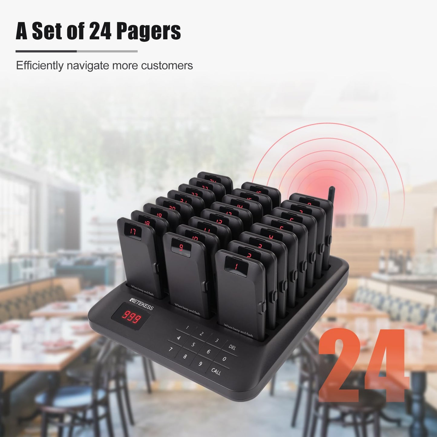 Retekess TD157 Restaurant Pager System, Pagers for Restaurants,984ft Long Range, 16 Pagers and Beepers for Food Truck, Bars, Food Court, No Vibration Mode
