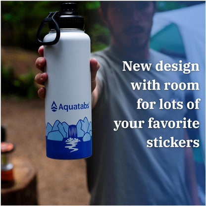 Aquatabs Insulated Stainless Steel Water Purifier Water Bottle with 100 Water Purification Tablets, BPA Free Water Purification Bottle Alternative to Filtered Water Bottle.