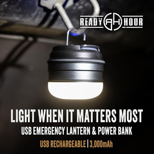 Ready Hour USB Emergency Lantern & Power Bank, 3,000mAh Rechargeable LED Light with Red SOS Signal, Magnetic Base, No Batteries Needed, Compact Portable Light for Camping, Power Outages, & Emergencies