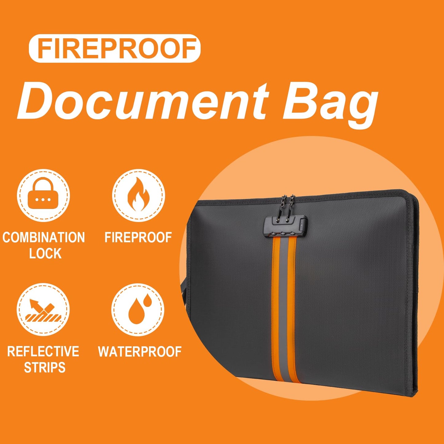 Fireproof Money Bag,Money Bag with Lock and Zipper,Safe Fireproof Waterproof,Suitable for Cash, Mobile Phones, Keys, Credit Cards