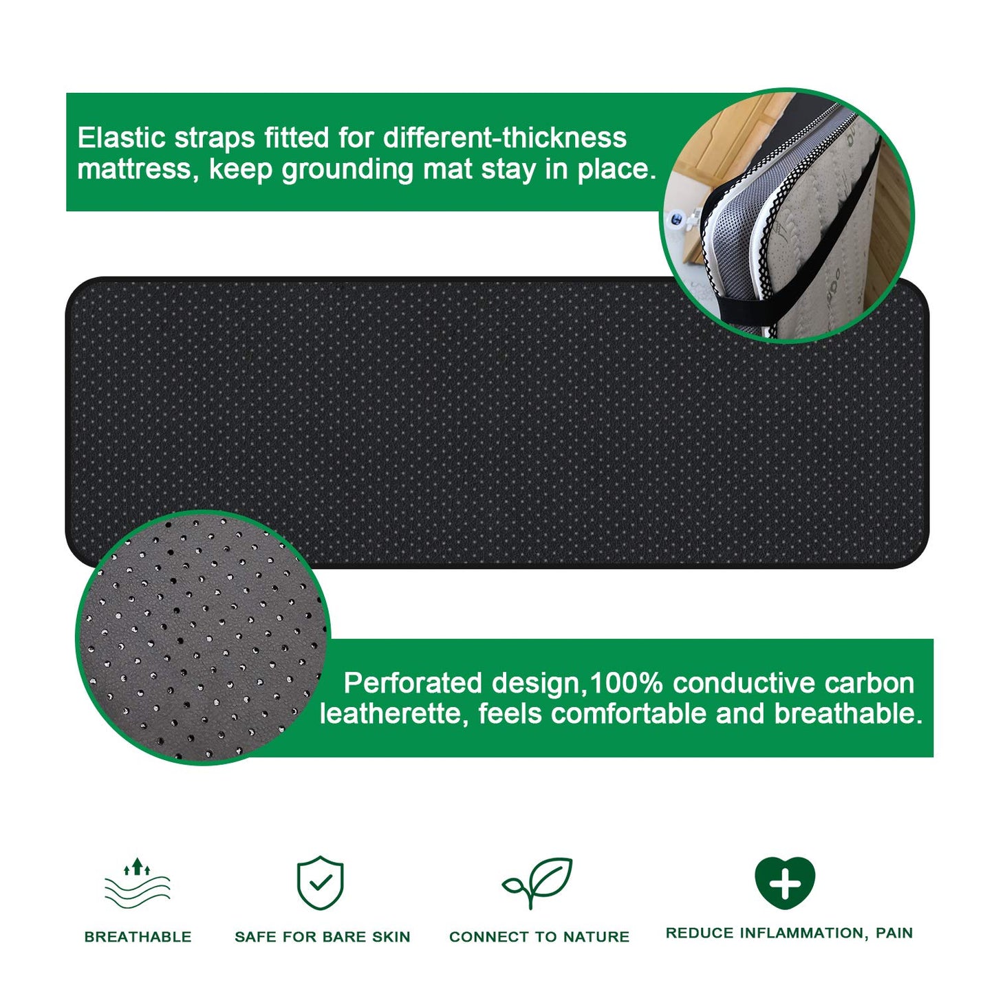 Grounding Mat, Grounding Sleep Mat 54’’x 71’ Perforated Design 100% Conductive Carbon Leatherette Grounding Mats, Fits for Full Size