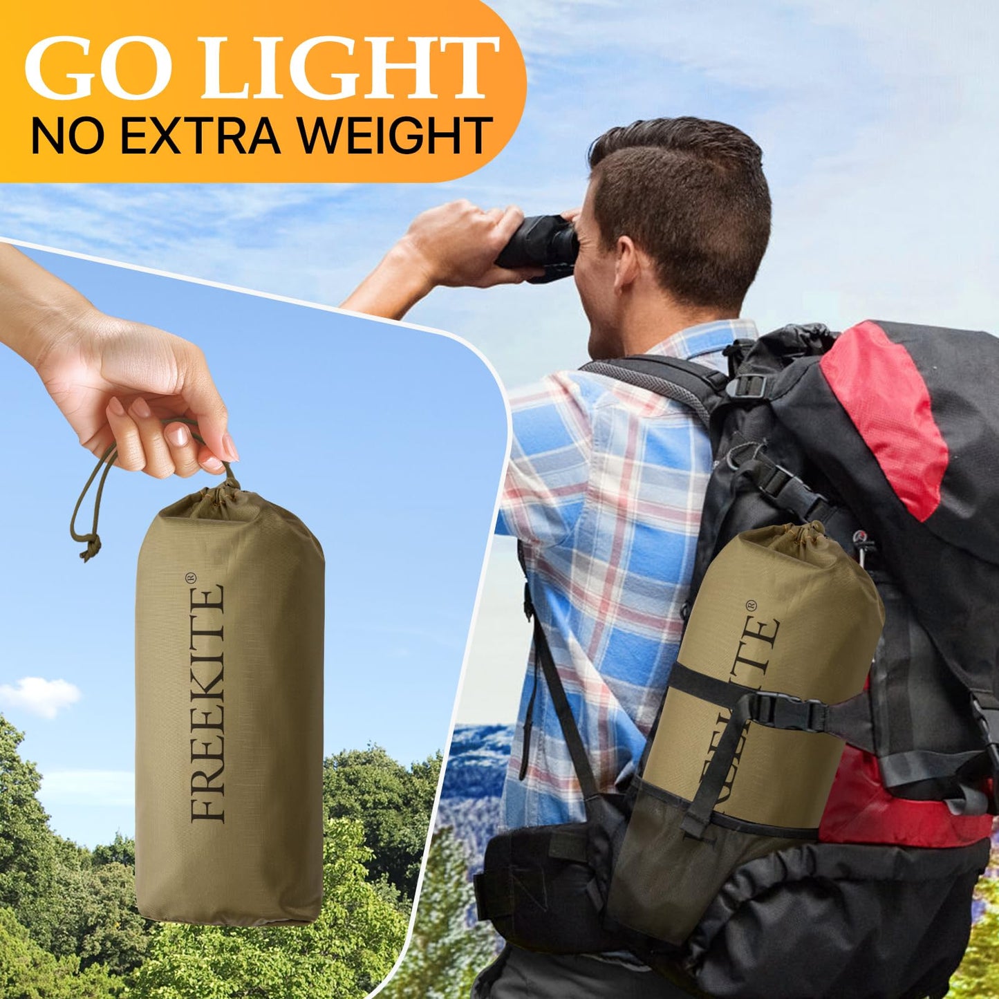 Camping Tarp Tent Portable Multifunctional Bushcraft Backpacking Tear-Resistant Fabric Rain Fly Tarps Awning Shelter Lightweight Waterproof Tarp(10×10 tarp)