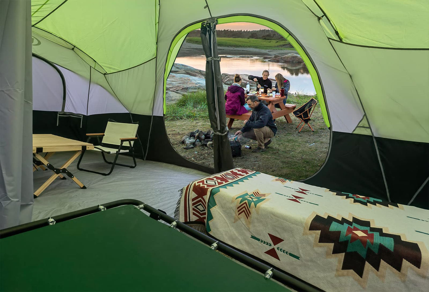 UNP Camping Tent 10-Person-Family Tents, Parties, Music Festival Tent, Big, Easy Up, 5 Large Mesh Windows, Double Layer, 2 Room, Waterproof, Weather Resistant, 18ft x 9ft x78in