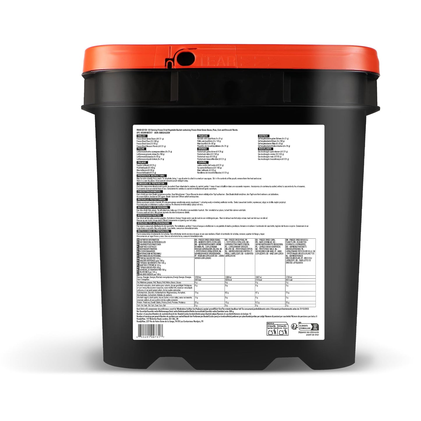 ReadyWise Emergency Food Supply - 120 Servings Favorites Sample Bucket, Survival Food Kit, Freeze Dried Prepper Food & Dehydrated Meals for Camping Essentials & Backpacking, up to 25 Year Shelf Life