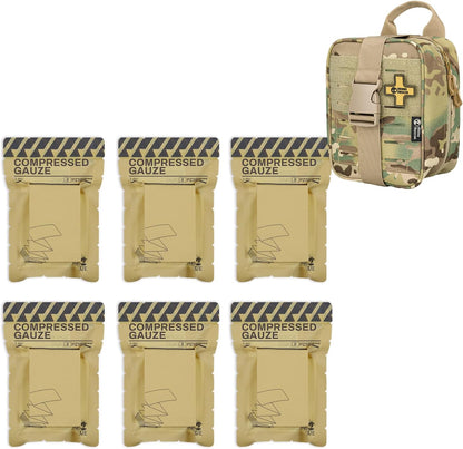 RHINO RESCUE Sterile Compressed Gauze for Emergency Wound Dressing+IFAK Trauma Kit with C-A-T Tourniquet(PRO, Camo)