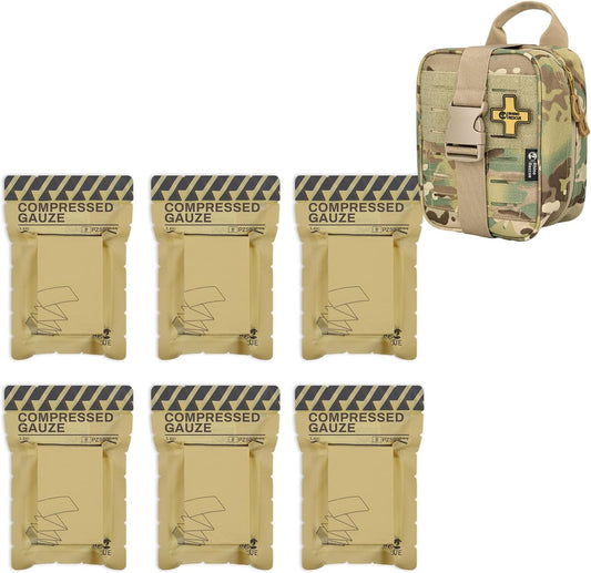 RHINO RESCUE Sterile Compressed Gauze for Emergency Wound Dressing+IFAK Trauma Kit with C-A-T Tourniquet(PRO, Camo)