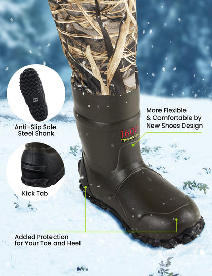 TIDEWE Breathable Chest Wader, 1600G Insulation Waterproof Hunting Wader with Steel Shank Boots & 200G Insulated Liner