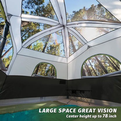 UNP Tents 6 Person Waterproof Windproof Easy Setup,Double Layer Family Camping Tent with 1 Mesh Door & 5 Large Mesh Windows -10'X9'X78in(H)