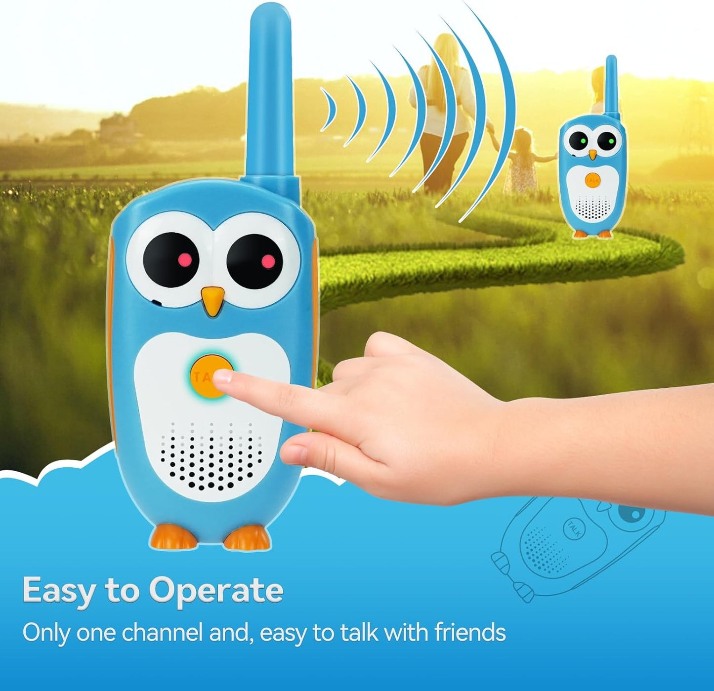 Retevis RT30 Kids Walkie Talkies, Toddler Toys for 4-6 Year Old Boys Girls, Small Owl Toy Walkie Talkie for Kids, Easy to Use, LED Eyes, Christmas Holiday Toy Gifts, Indoor Role Play(Blue,2 Pack)