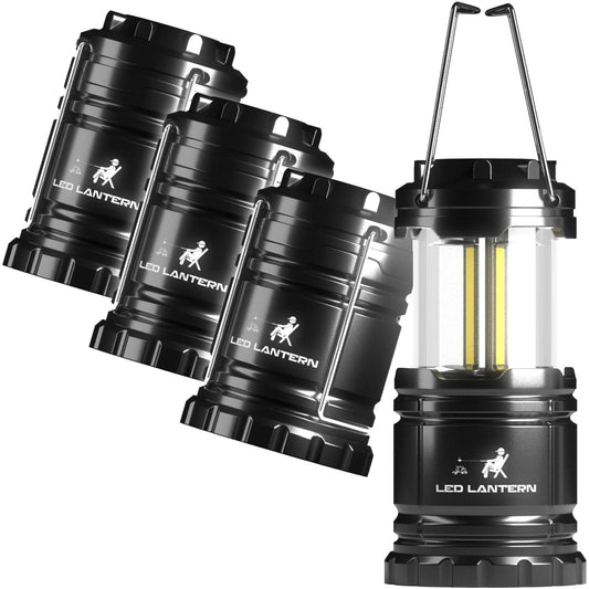 MalloMe LED Camping Lantern Flashlights 2 Pack & 4 Pack - Super Bright - 350 Lumen Portable Outdoor Lights (Black, Collapsible)