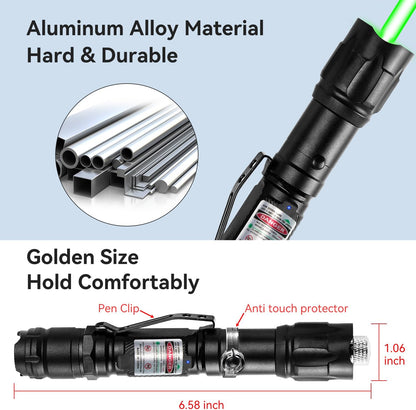[2 Packs] Rechargeable Green Laser Pointer High Power Green Beam Light Long Distance Range For TV/LED/LCD Screens Tactical Flashlights Presentation Office/Outdoors/Astronomic/Construction [005]