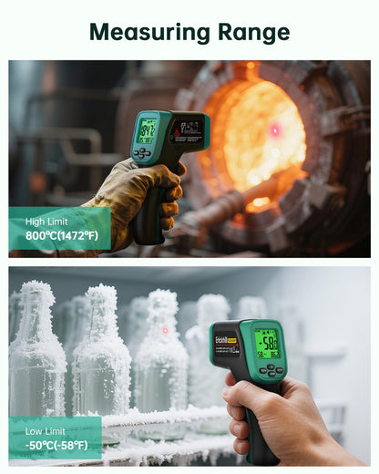 ERICKHILL ROOKMAX Infrared Thermometer Gun, Non-Contact Laser, Adjustable Emissivity, Color LCD, -58°F to 1472°F (-50°C to 800°C), for HVAC, Cooking & BBQ, Automotive, Freezer - Dark Green