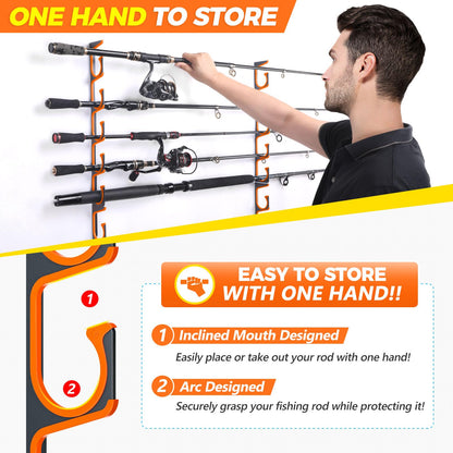 PLUSINNO H5 Horizontal Fishing Rod/Pole Holders for Garage, Wall or Ceiling Mounted Fishing Rod Rack, Aviation Aluminum Fishing Holder Holds up to 5/10/20 Rod or Combos Fishing Gear and Gifts for Men
