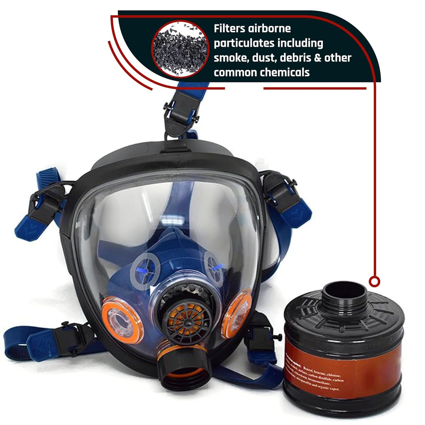 ST-100X Inferno Red Mirrored Survival & Tactical Full Face Respirator with P-D-1 Single 40mm Carbon Activated Charcoal Filter Canister
