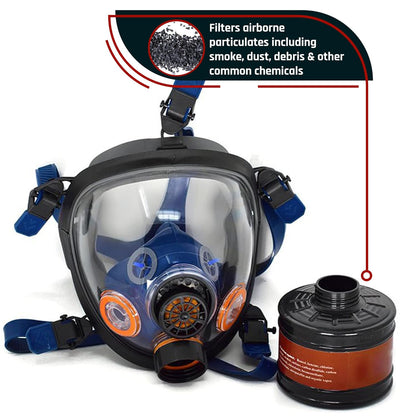ST-100X Inferno Red Mirrored Survival & Tactical Full Face Respirator with P-D-1 Single 40mm Carbon Activated Charcoal Filter Canister