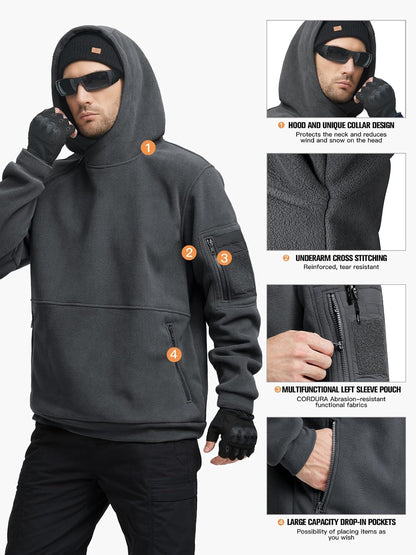 FREE SOLDIER Men's Tactical Winter Fleece Pullover Hoodie Warm Long Fleece lined Hooded Sweatshirt