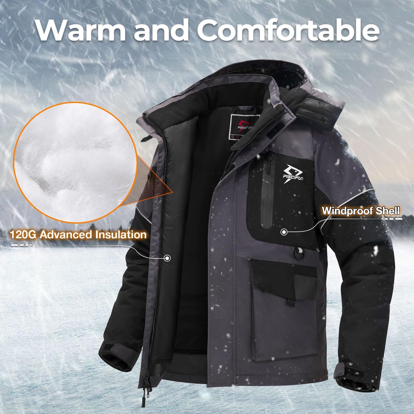 Piscifun Ice Fishing Jacket, Floating Waterproof Ice Fishing Coat, Insulated Jacket for Cold Weather Conditions