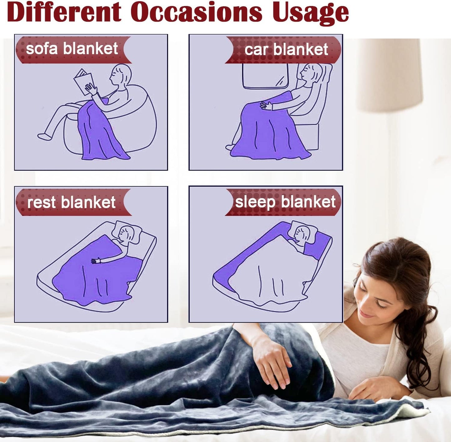 NEWMEIL Fara Day Blanket for Sleeping, Big Size 50IN * 60IN (127CM * 152CM) Thick Fara Day Blanket for Belly, Warm White Berber Fleece and Navy Blue Flannel with Fara Day Fabric