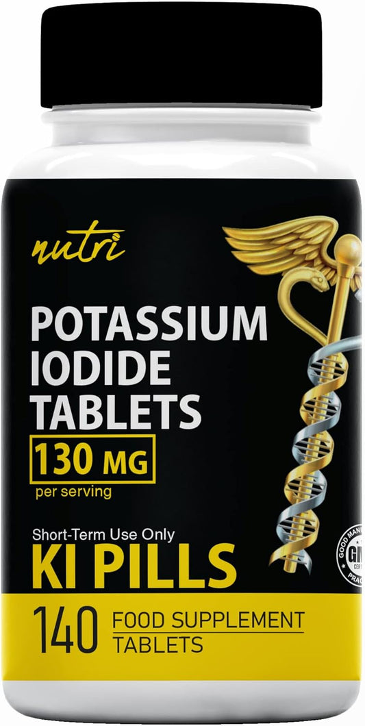 Potassium Iodide Tablets 130 mg - (60 Tablets) 10 Year Shelf-Life EXP 2034 to 2035 - Ki Pills - Yoduro de potasio - Nutri Supplements - 3rd Party Tested - NSF cGMP Certified Facility - Shelf Stable