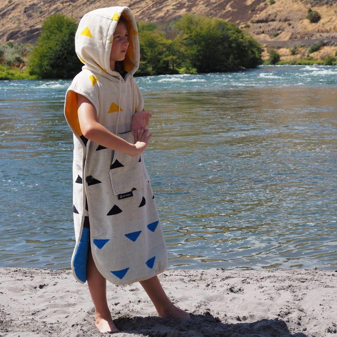 Arcturus Surf Poncho | Hooded Changing Towel & Cover-Up | 100% Cotton Velour | 2-in-1 Design Converts Your Poncho to a Beach Towel (Blackies, Kids)