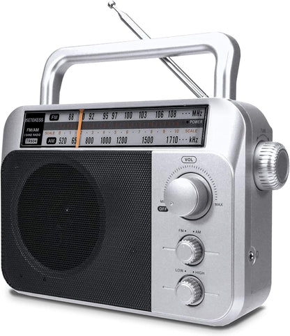 Retekess TR604 AM FM Radio,Portable Radio Plug in Wall,D Battery Operated,Large Dial,High/Low Tone Mode,Big Speaker,Earphone Jack,for Home,Picnic,Senior