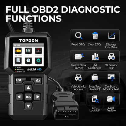 TOPDON AL400 OBD2 Scanner, Full OBDII Code Reader, Check Engine Light Scan Tool, Car Scanner with DTC Lookup, Clear Codes, Freeze Frame, One-Click I/M, Diagnostic Scanner for DIYers, Lifetime Update