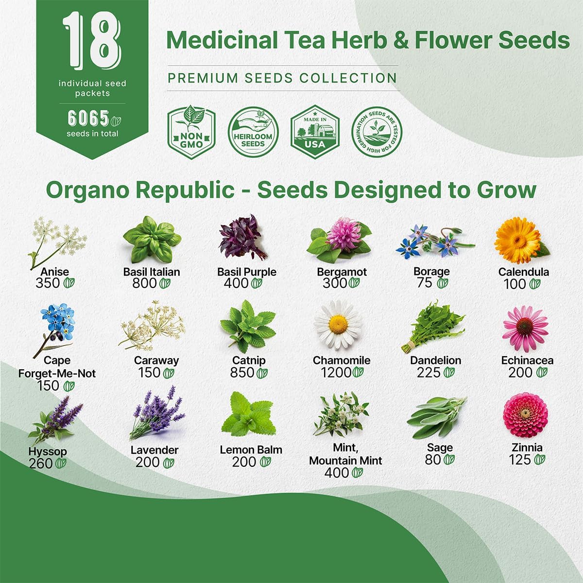 Organo Republic 25 Edible Flower Seeds Variety Pack for Indoor Outdoor Gardening - 8,000+ Non-GMO Heirloom Flower Seeds: Anise, Hyssop, Nasturtium, Pansy, Echinacea, Lavender, Chives & More
