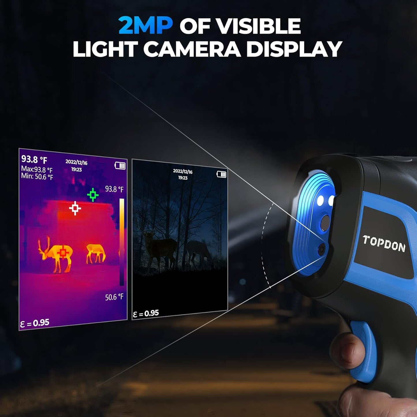 TOPDON TC005 256 x 192 IR High Resolution Dual-Camera Thermal Imaging Camera with 12-Hour Battery Life and 2MP Visual Light Camera, -4°F~1022°F Handheld Infrared Thermal Imager with PC 2D/3D Analysis