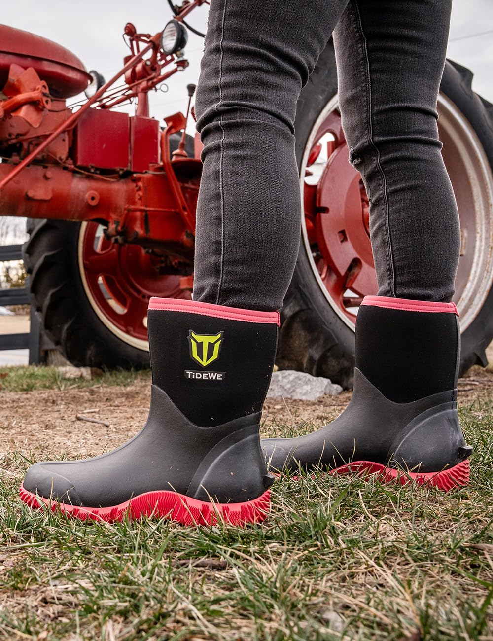 TIDEWE Rubber Boots for Women with Steel Shank, 6mm Neoprene Waterproof Insulated Mid Calf Rain Boots, Sturdy Hunting Work Boots for Farming Gardening Fishing