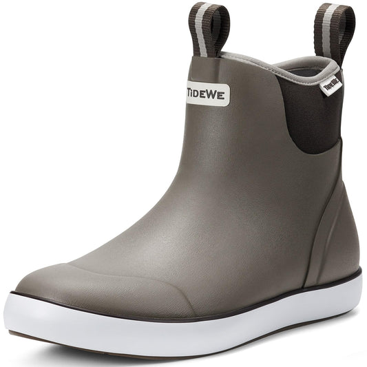 TIDEWE Deck Boots for Men, Waterproof Fishing Boots, Slip On Neoprene Rubber Ankle Rain Boots for Boating (Black Orange, Light Grey & Grey Brown, Size 7-14)