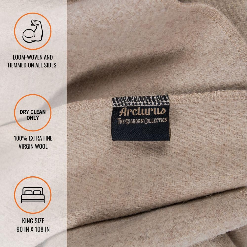 Arcturus Bighorn 100% Virgin Wool Blanket | Heirloom-Quality Wool Bedding for Home & Cabin | Warm, Thick & Durable (Queen Size, Steel Blue)