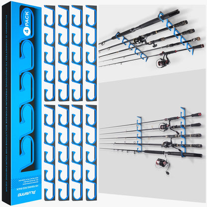 PLUSINNO H5 Horizontal Fishing Rod/Pole Holders for Garage, Wall or Ceiling Mounted Fishing Rod Rack, Aviation Aluminum Fishing Holder Holds up to 5/10/20 Rod or Combos Fishing Gear and Gifts for Men