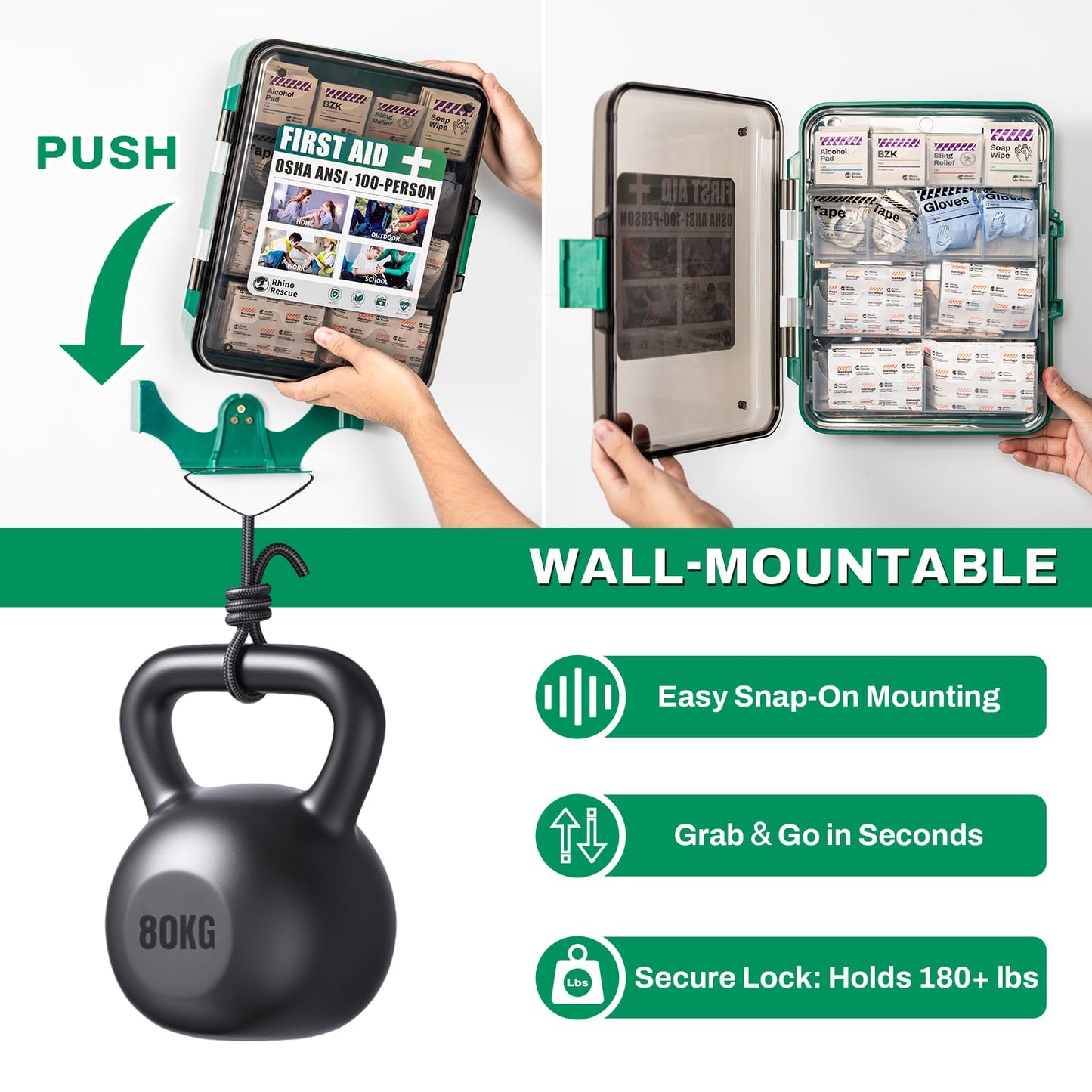 RHINO RESCUE 371 Pieces OSHA All-Purpose First Aid Kit, Home & Office Professional Medical Supplies, Ideal for Emergency, School, Business