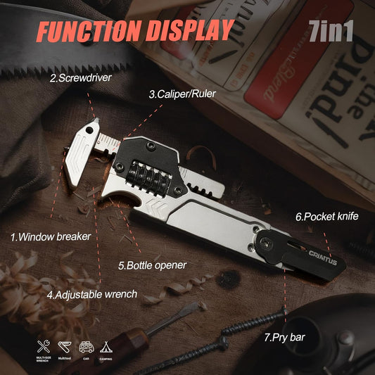 EDC Gear Multitool 7 in-1 Multi Tool with Wrench, Bottle Opener, Car Window Breaker, Pry Bar, Flat Phillips Screwdriver, EDC Tools for Cycling Maintenance, Outdoor, Household Repairs