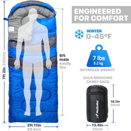 MalloMe Sleeping Bags for Adults Cold Weather & Warm - Backpacking Camping Sleeping Bag for Kids 10-12, Girls, Boys - Lightweight Compact Camping Essentials Gear Accessories Hiking Sleep Must Haves