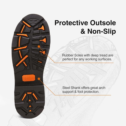 TIDEWE Rubber Work Boot for Men with Steel Toe & Shank, Waterproof Anti Slip Hunting Boot, 6mm Neoprene Hunting Boot for Manufacturing, Construction, Farming, Black,Brown, Size 7-13