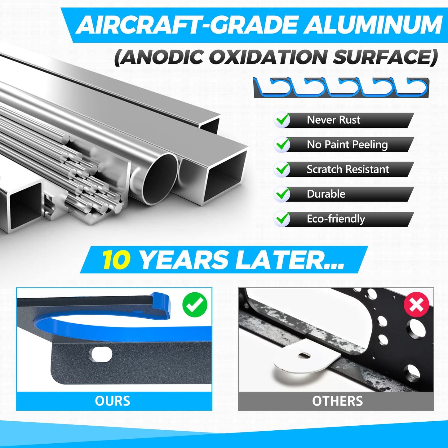 PLUSINNO H5 Horizontal Fishing Rod/Pole Holders for Garage, Wall or Ceiling Mounted Fishing Rod Rack, Aviation Aluminum Fishing Holder Holds up to 5/10/20 Rod or Combos Fishing Gear and Gifts for Men